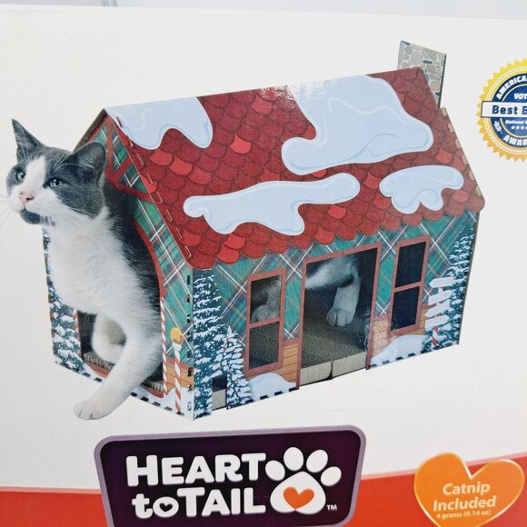 Christmas North Pole Holiday Cat Small Pet House with Cardboard Scratching Board - Picture 2 of 6